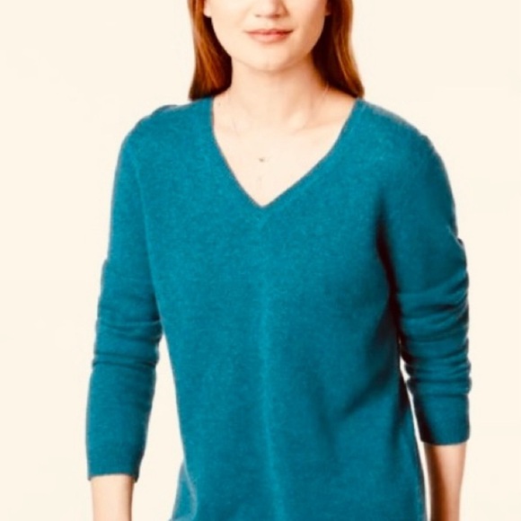 Charter Club Luxury 100% Cashmere V-Neck Sweater Blue/Green Size Large